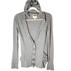 Team Loon Y2K Hooded Cardigan Womens S Gray Rouched Pockets‎ Button Grunge Goth